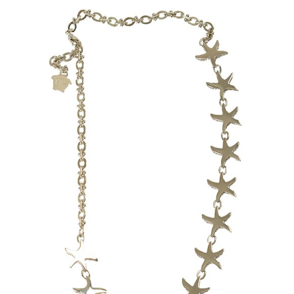 Versace Silver & Gold Color Metal Strass Stars Shaped Chain Necklace Pendant - Picture 6 of 8
